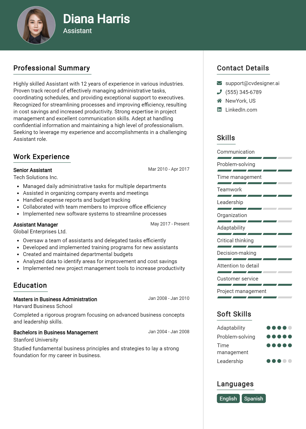 Assistant Resume Example for 2026: Samples & Best Practices Preview