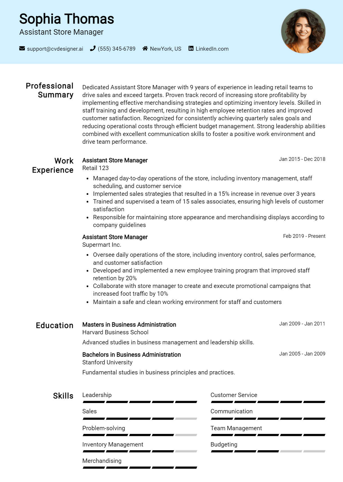 Assistant Store Manager Resume Example for 2026: Examples & Free Templates Preview