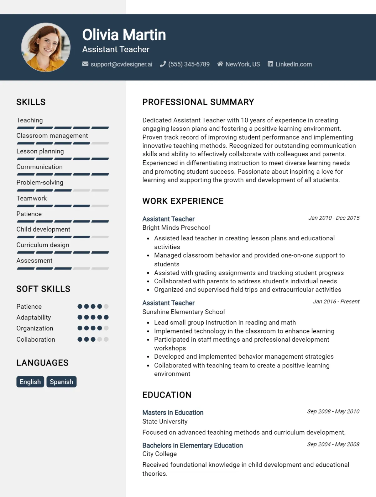 Assistant Teacher CV Example For 2026: Tips & Templates Preview