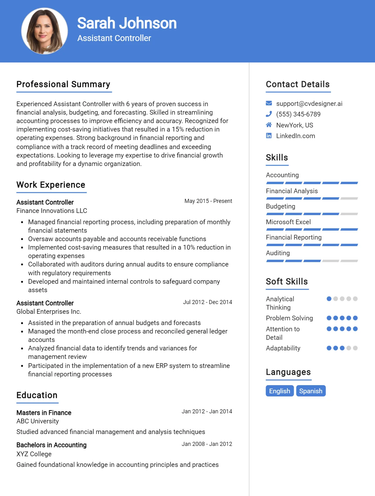Assistant Controller CV Example For 2026: Top Tips & Samples Preview