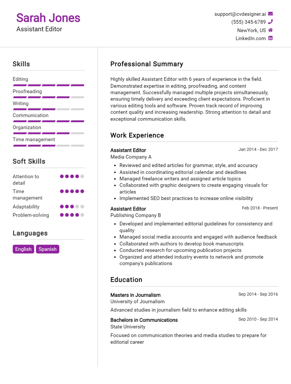 Assistant Editor CV Example For 2026: Best Formatting Tips Preview