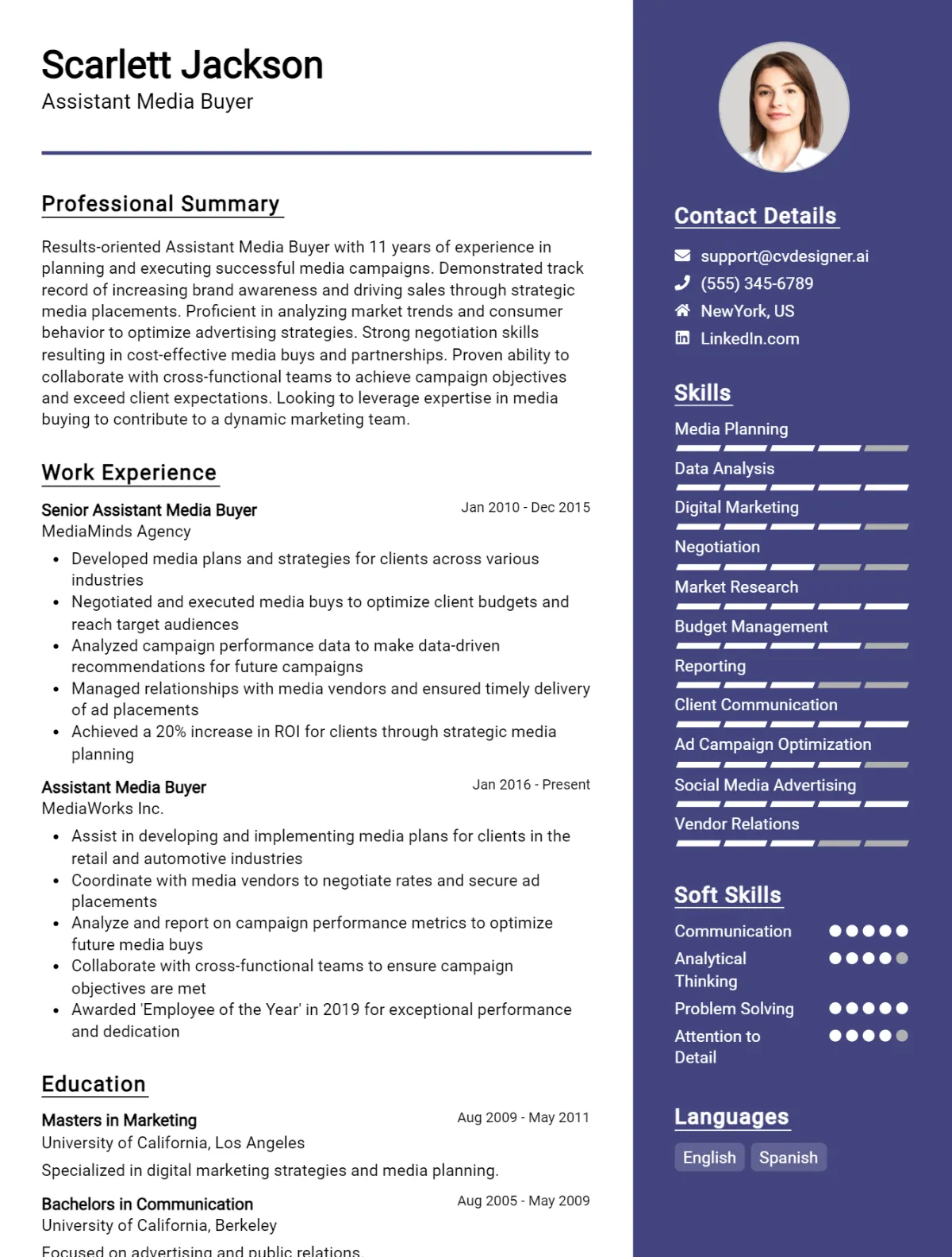 Assistant Media Buyer CV Example For 2026: Top CV Skills Preview