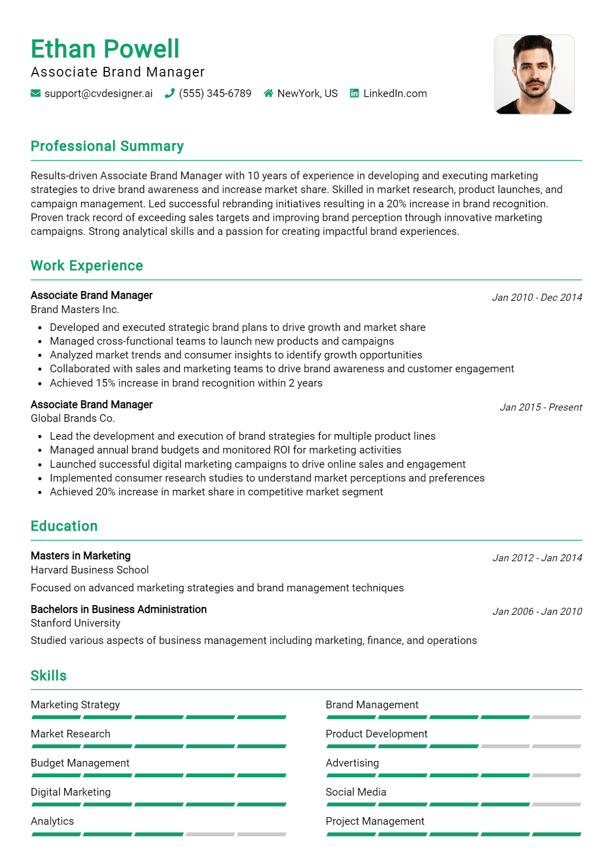 Associate Brand Manager Resume Example for 2026: Free Examples Preview