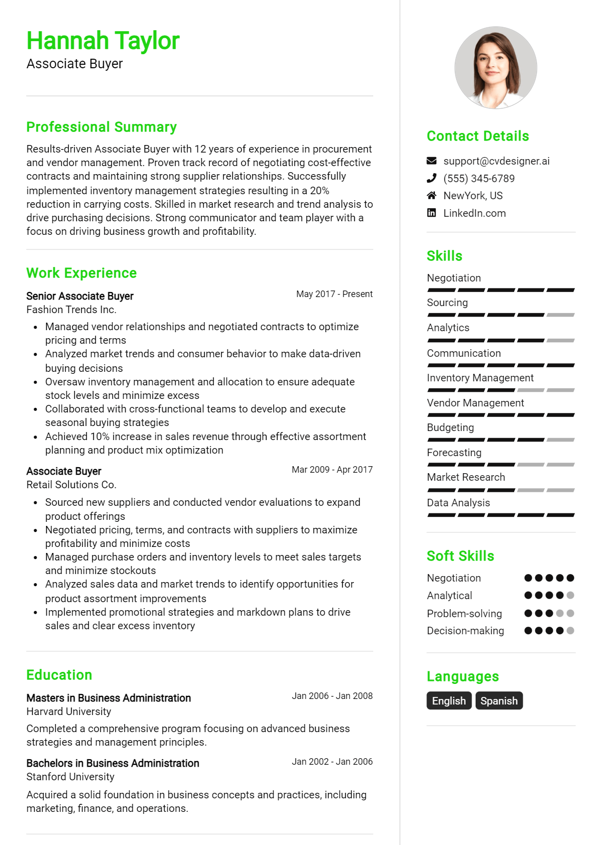 Associate Buyer Resume Example for 2026: Top CV Skills Preview