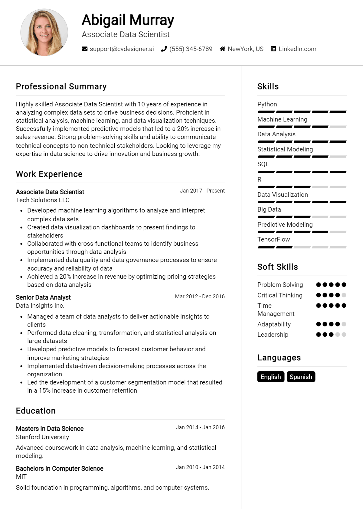 Associate Data Scientist CV Example for 2026: Effective CV Writing Tips Preview