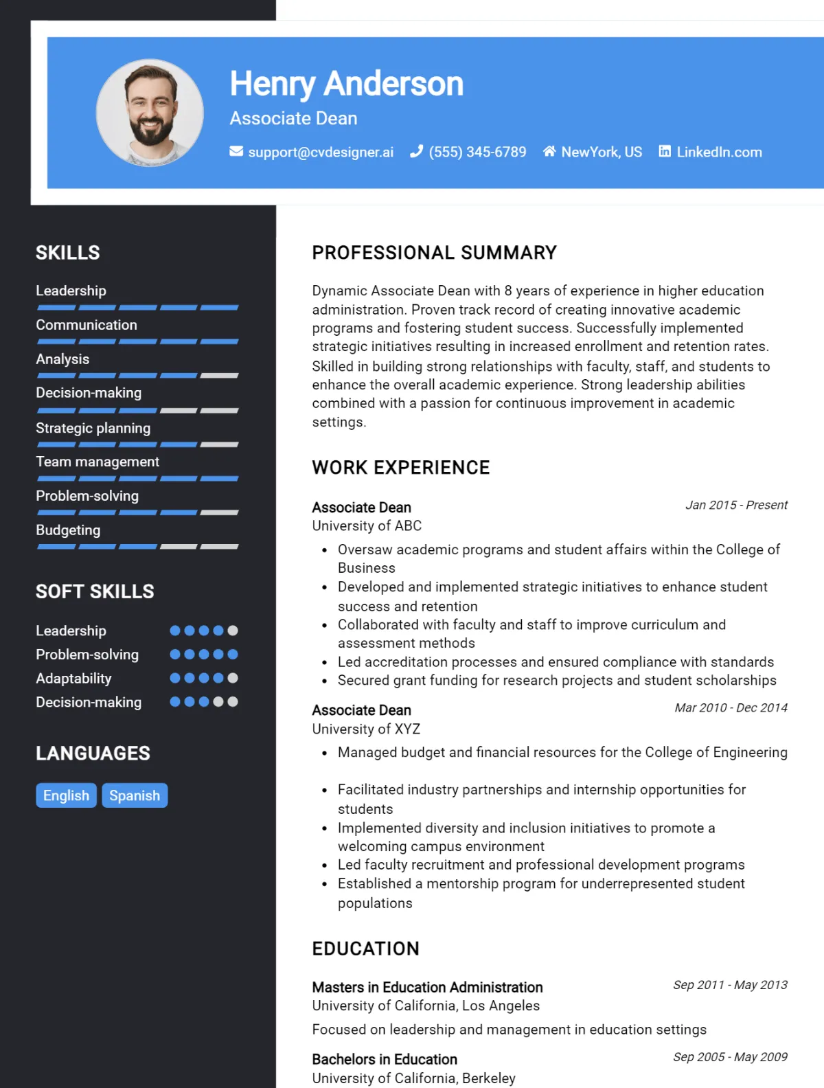 Associate Dean CV Example For 2026: How to Create a Professional CV Preview