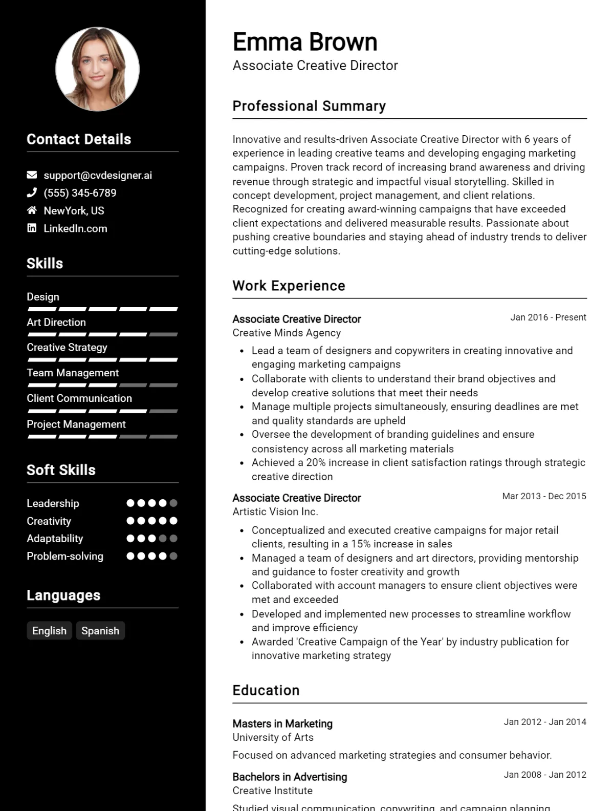Associate Creative Director CV Example For 2026: Samples & Best Practices Preview