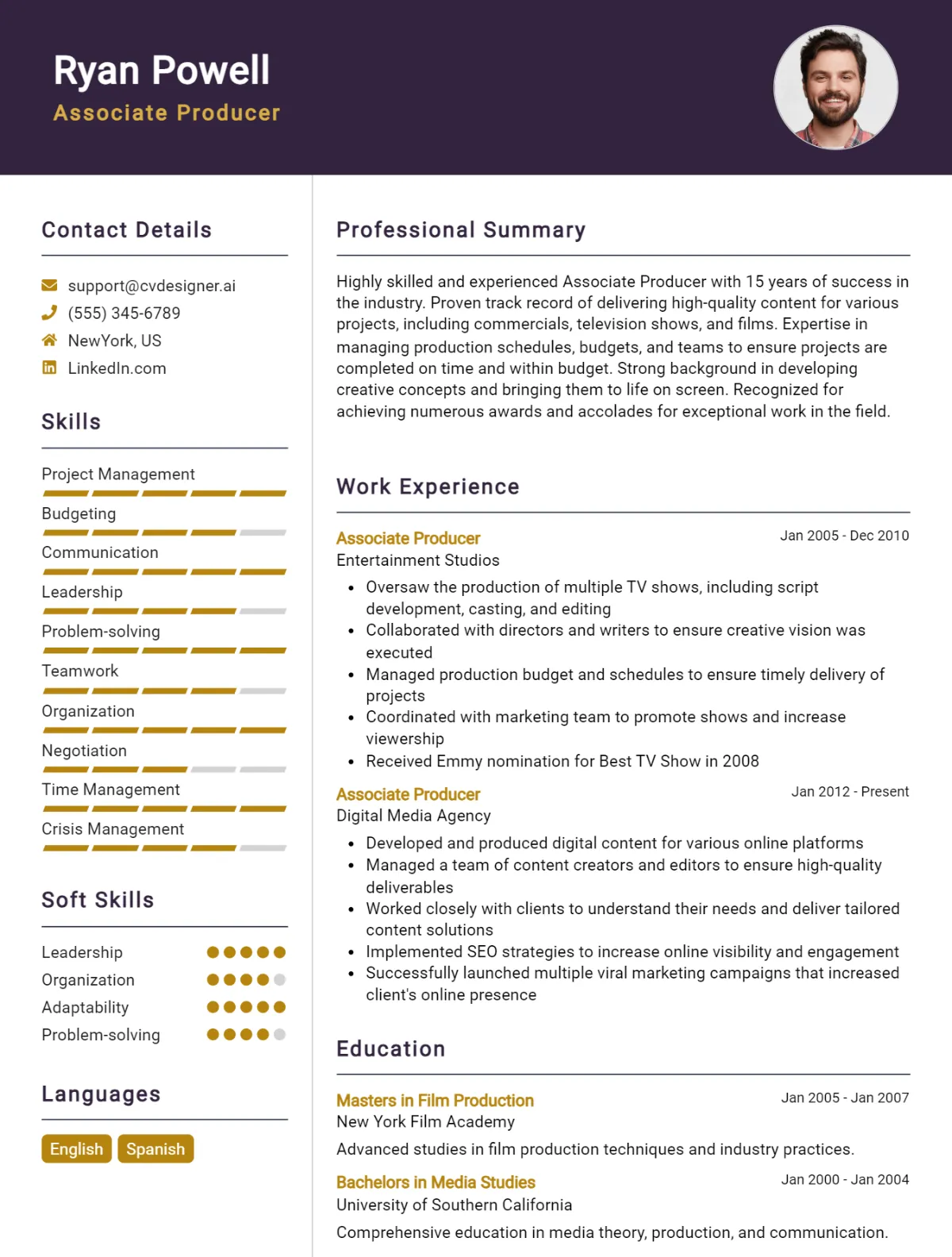 Associate Producer CV Example For 2026: Proven Tips & Templates Preview