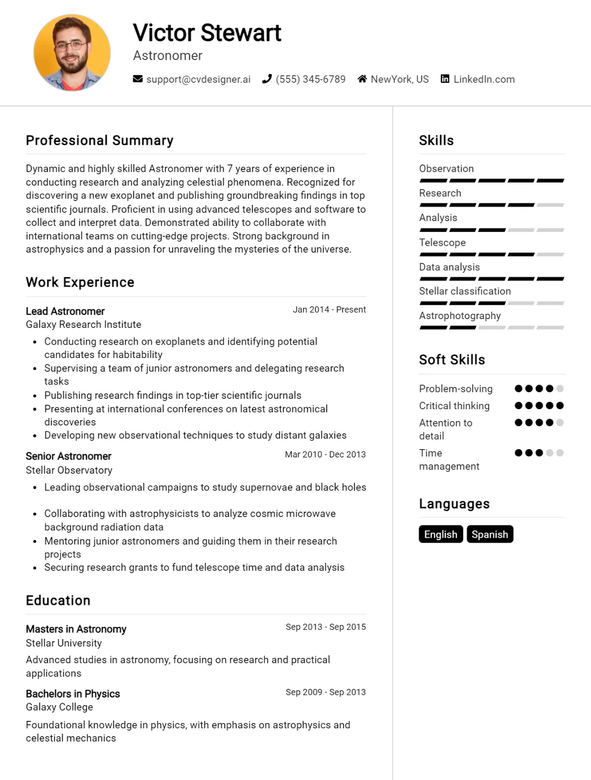 Astronomer CV Example For 2026: Free Professional Templates Preview