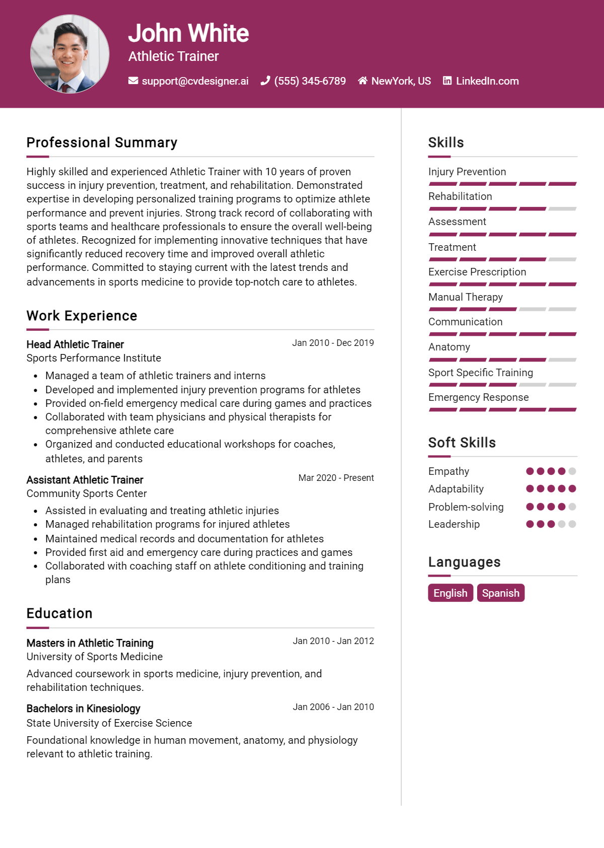 Athletic Trainer Resume Example for 2026: Best Writing Guide Preview