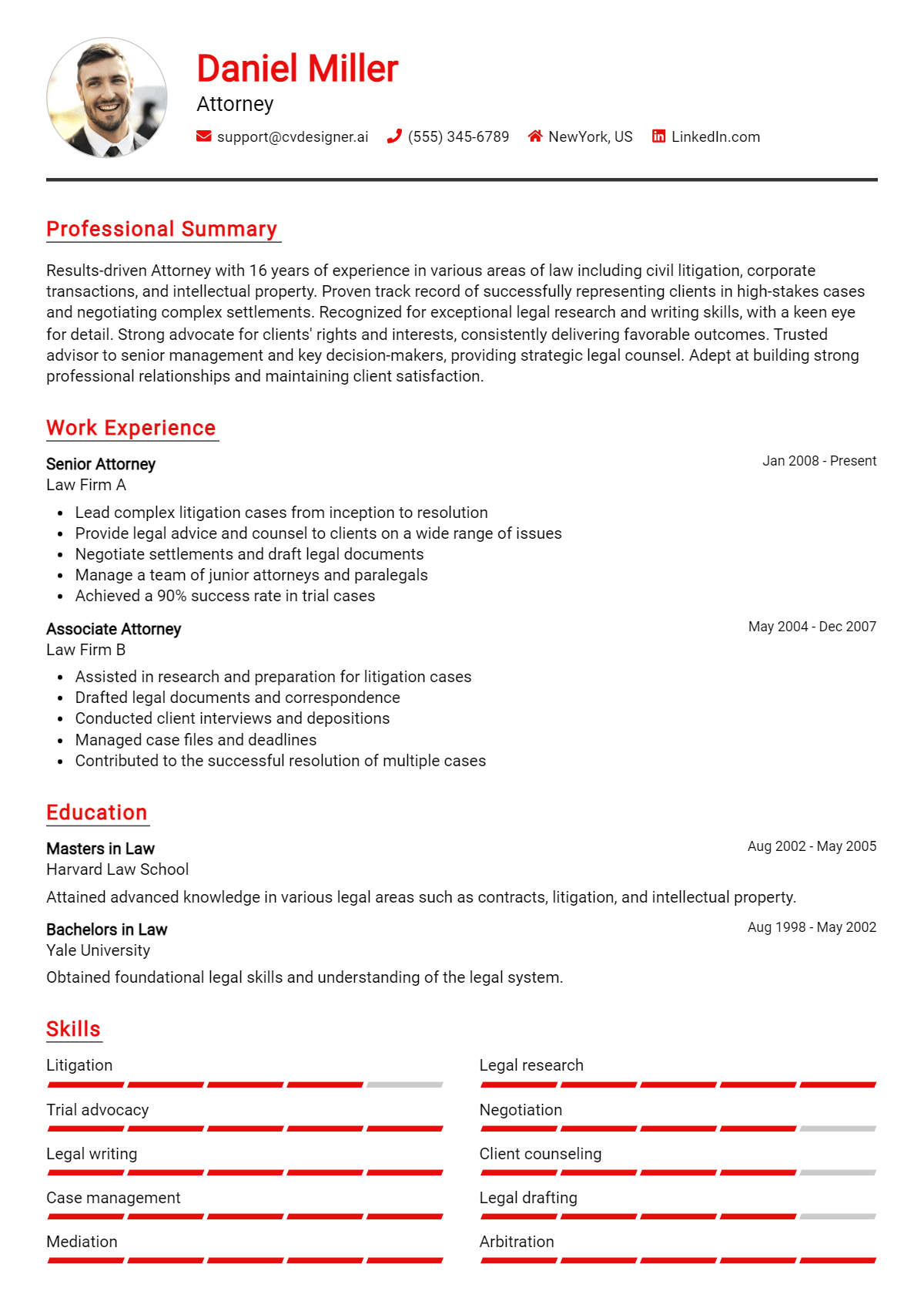 Attorney Resume Example for 2026: Professional CV Templates Preview