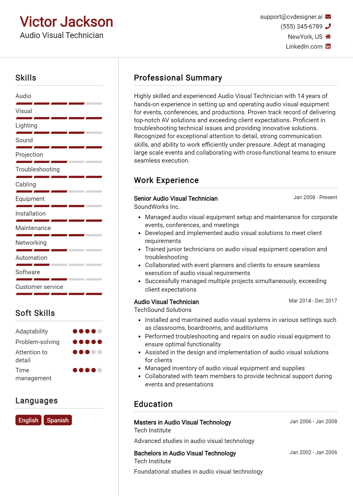 Audio Visual Technician Resume Example for 2026: Best Writing Tips Preview