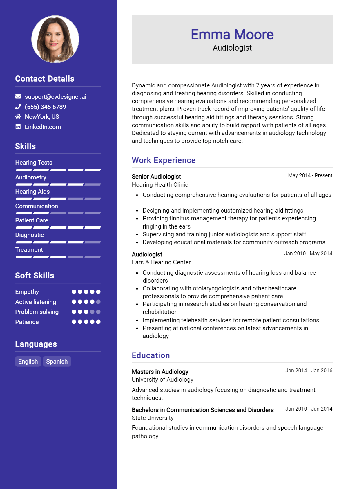 Audiologist Resume Example for 2026: Free Downloadable Templates Preview