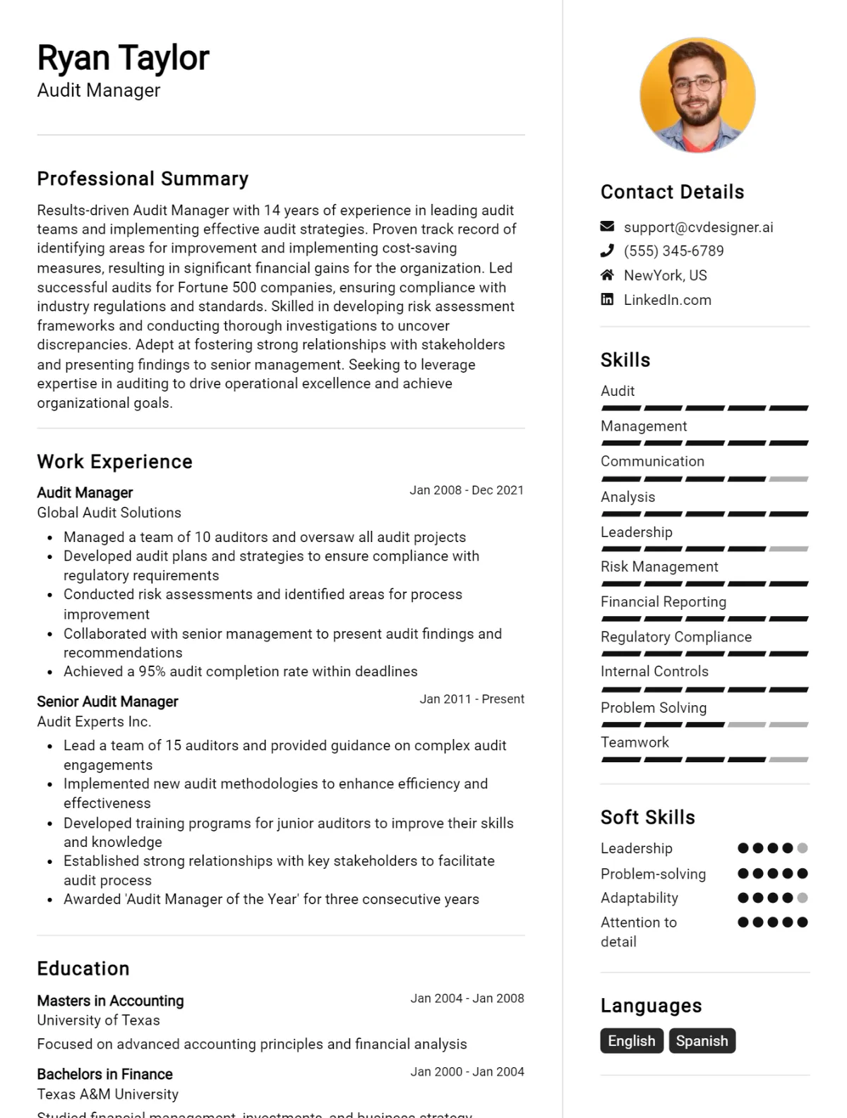 Audit Manager CV Example For 2026: Tips to Stand Out Preview
