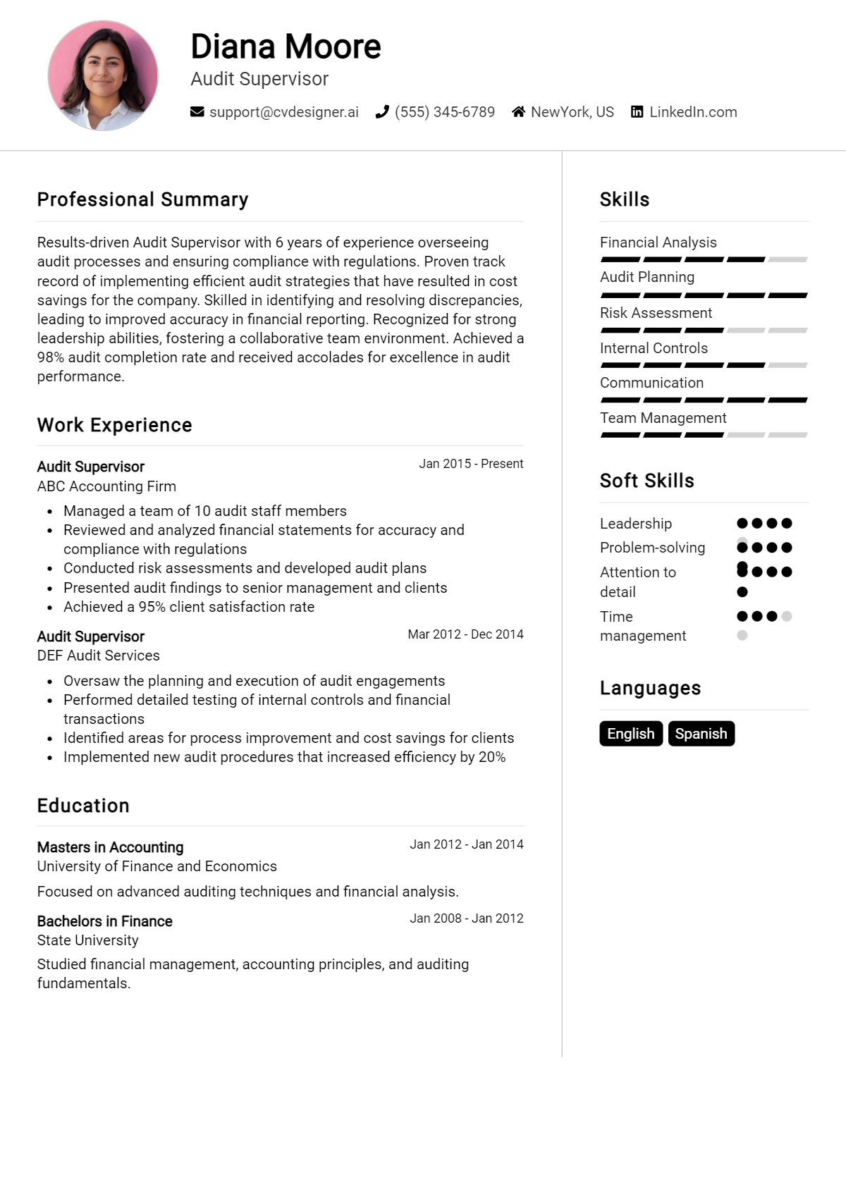 Audit Supervisor Resume Example for 2026: Strategies & Templates Preview