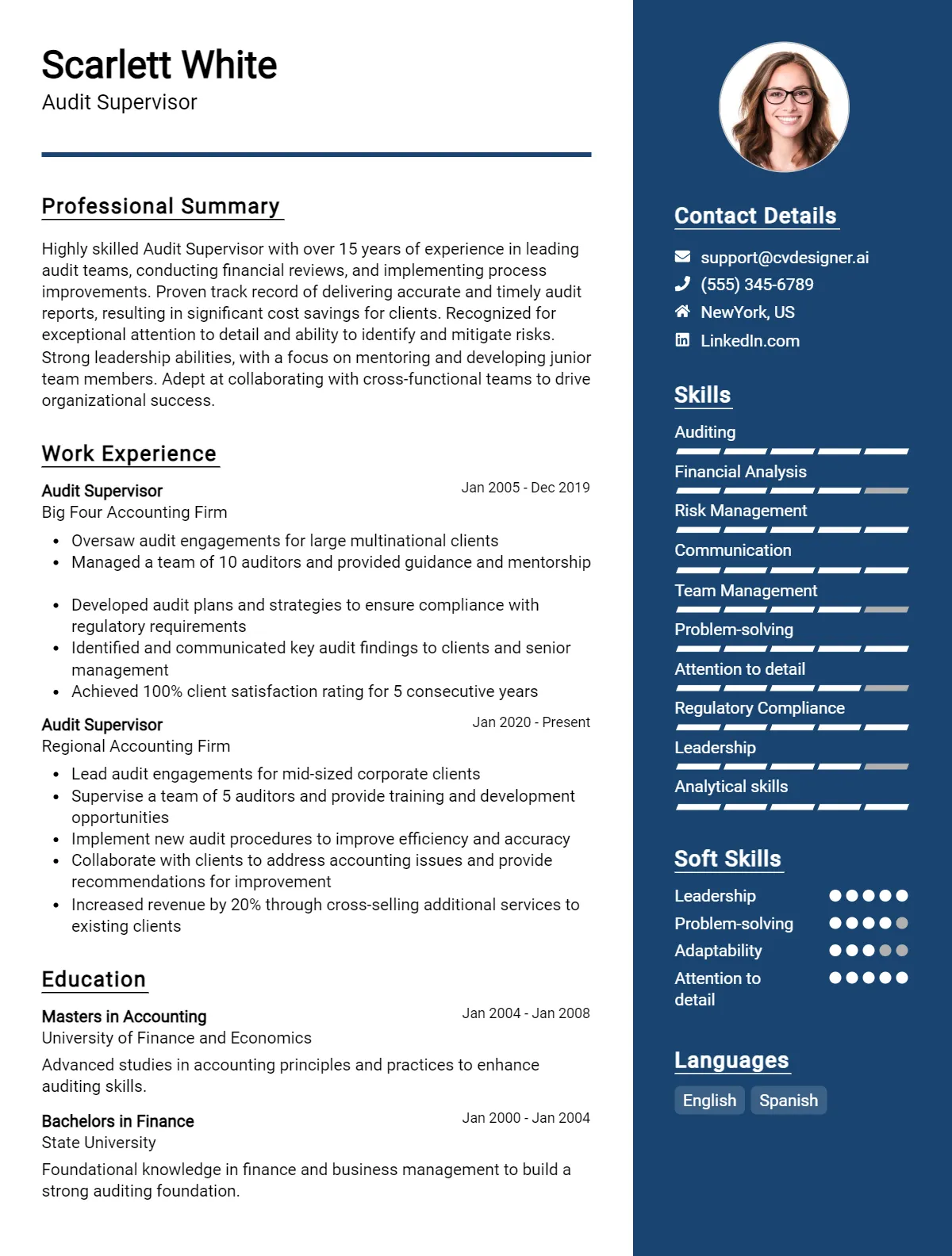 Audit Supervisor CV Example For 2026: Top CV Skills Preview