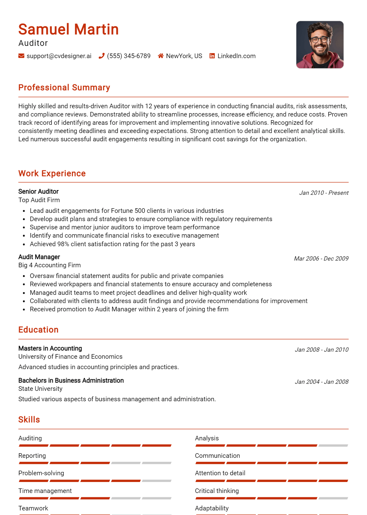 Auditor Resume Example for 2026: Examples & Free Templates Preview