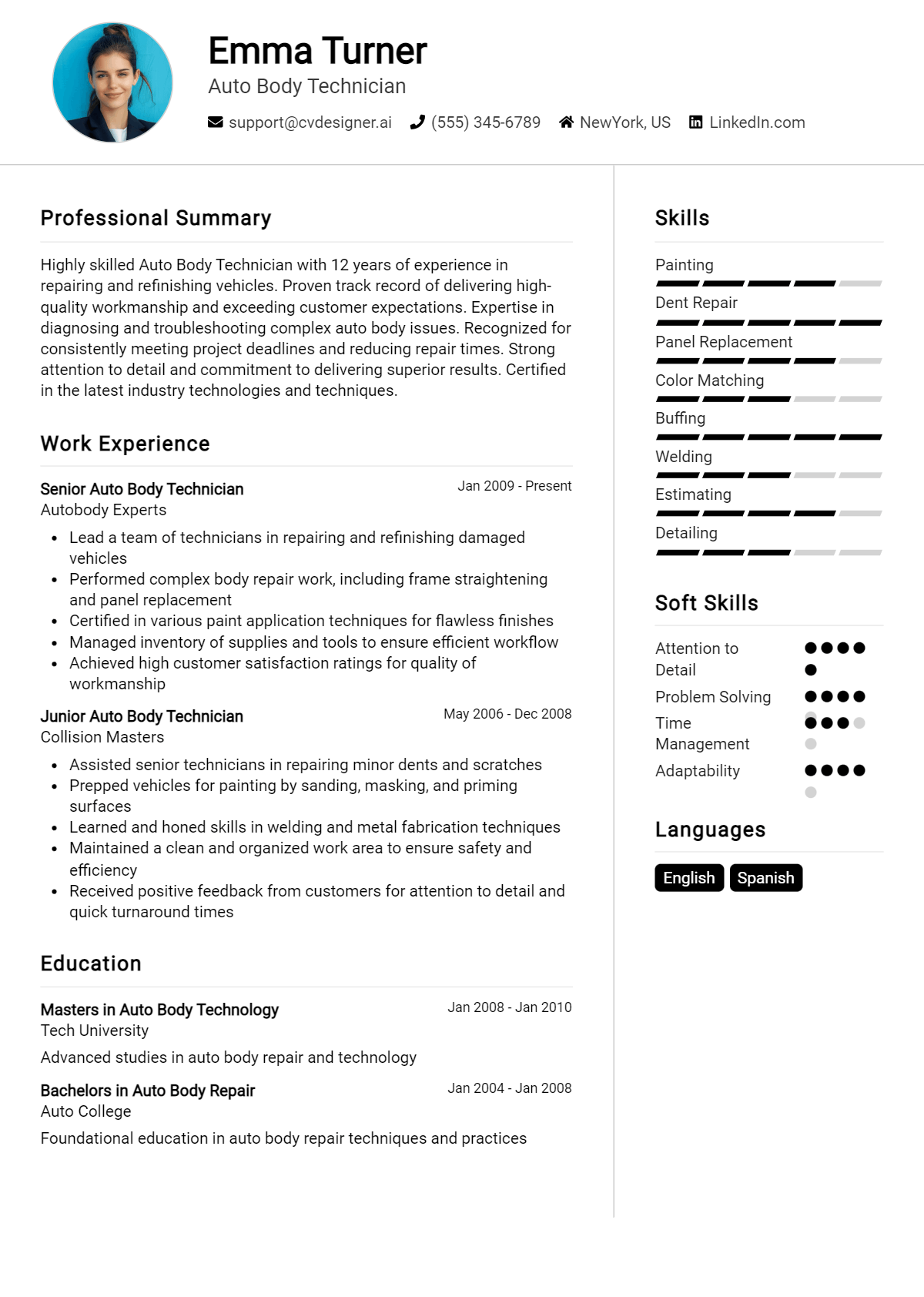 Auto Body Technician Resume Example for 2026: Effective CV Writing Tips Preview