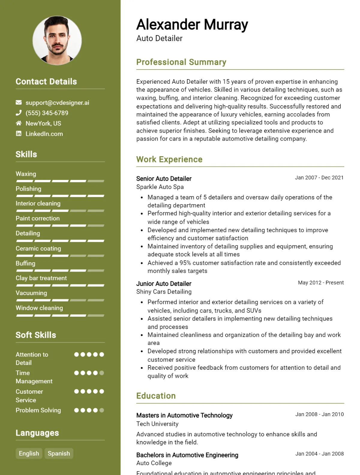 Auto Detailer CV Example For 2026: Tips & Templates Preview