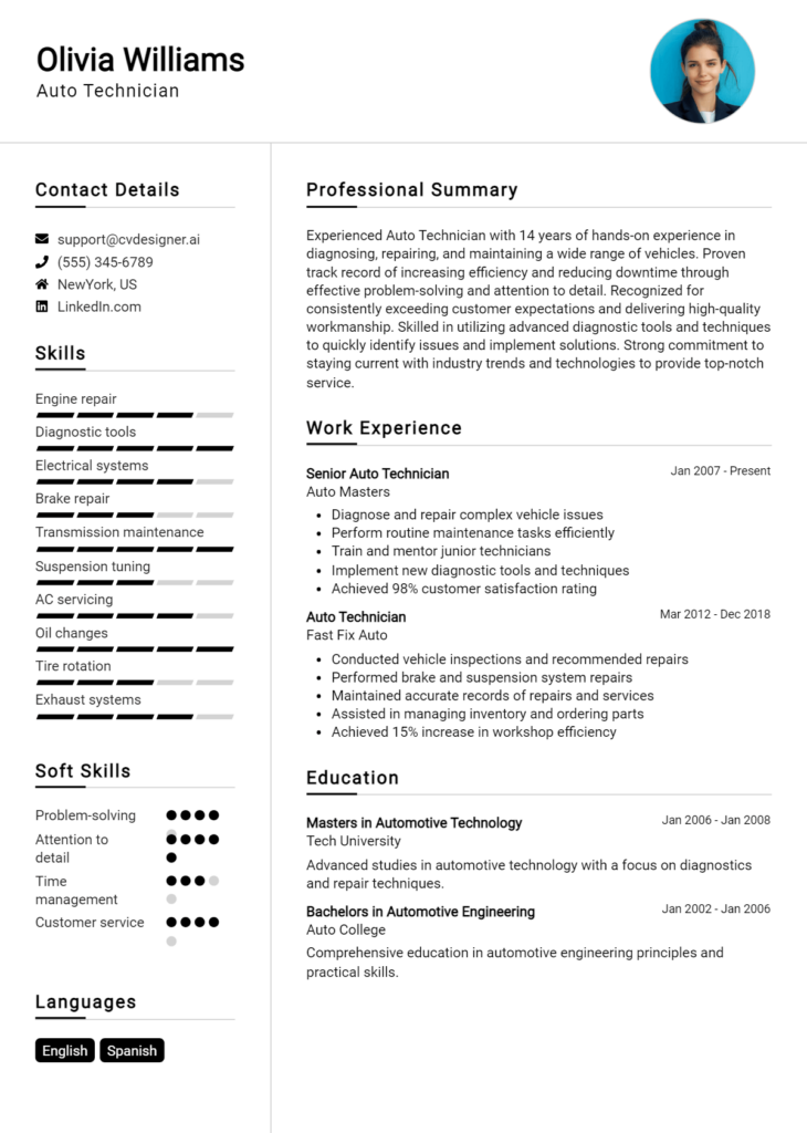 Auto Technician Resume Example