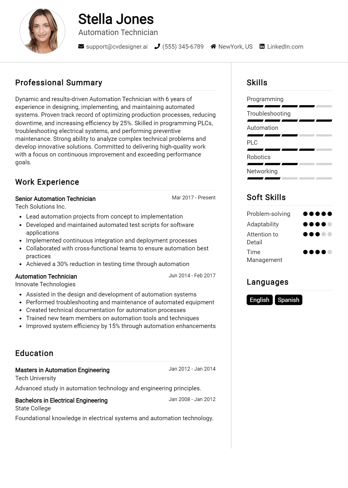 Automation Technician Resume Example for 2026: How to Craft a Winning CV Preview
