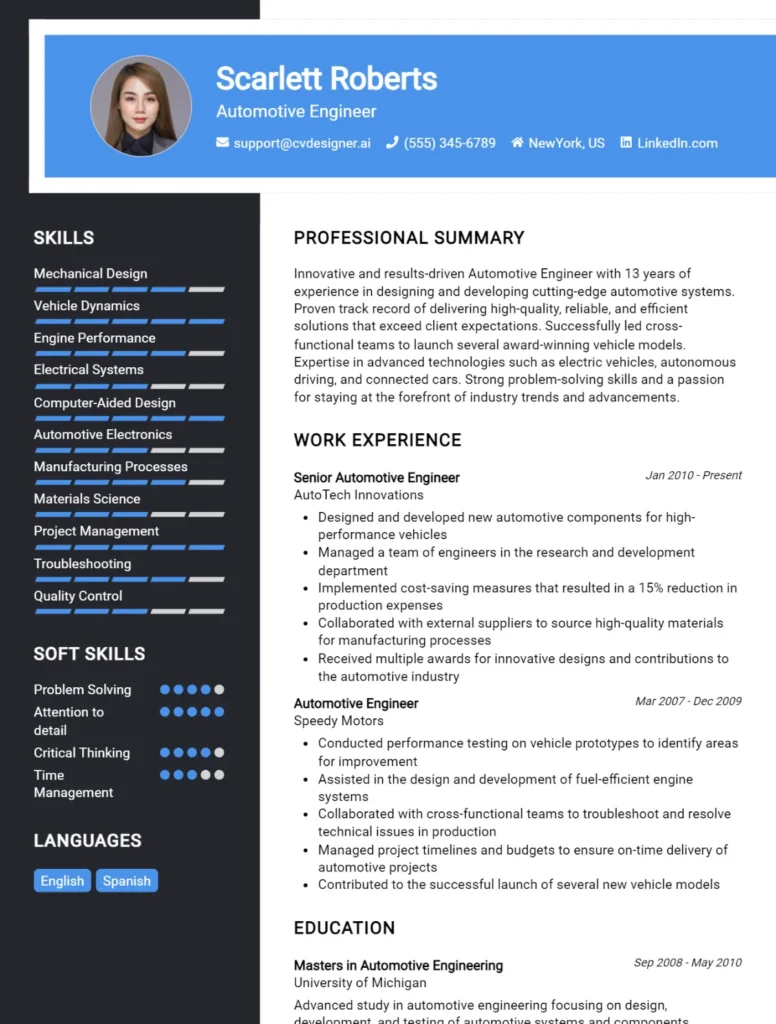 Automotive Engineer CV Example
