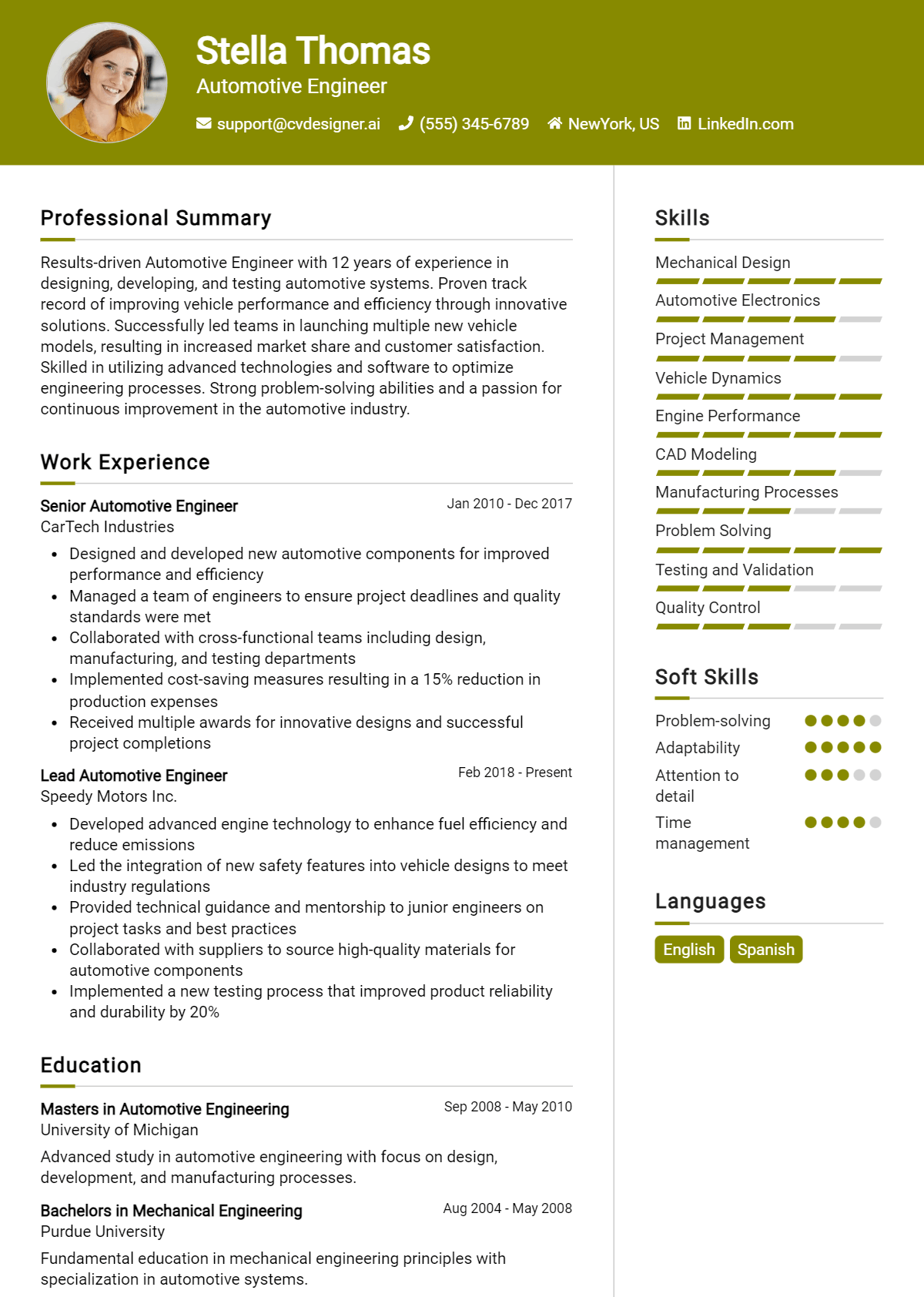 Automotive Engineer Resume Example for 2026: Best Tips & Templates Preview
