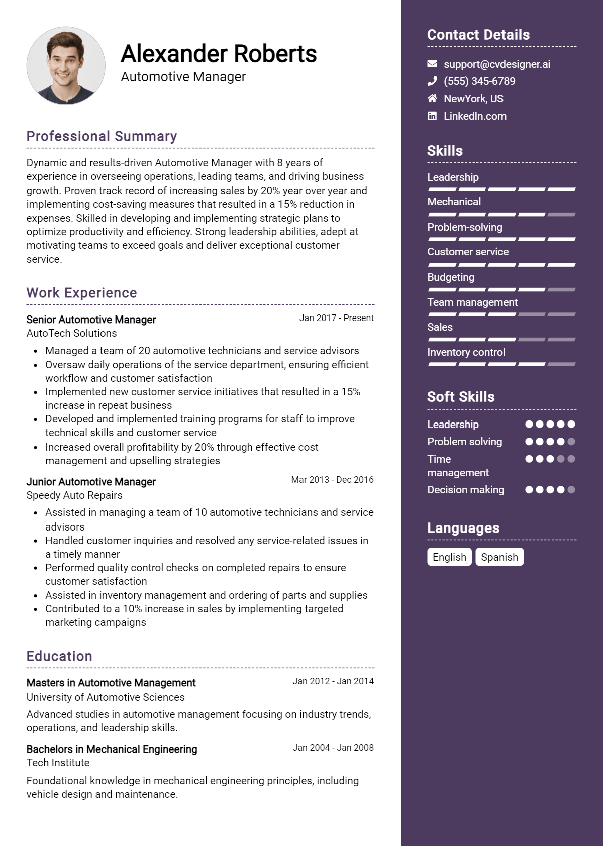 Automotive Manager Resume Example for 2026: Free Templates Preview