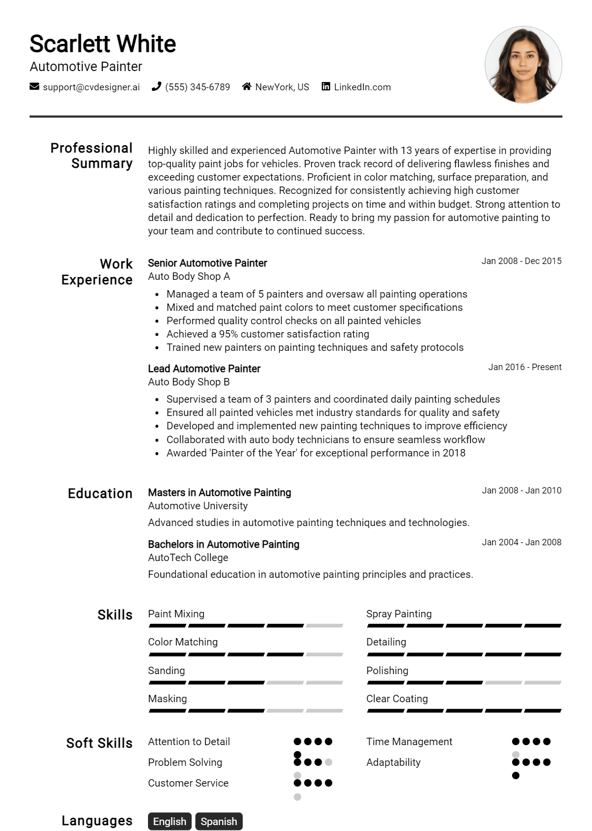 Automotive Painter Resume Example for 2026: Top CV Skills Preview