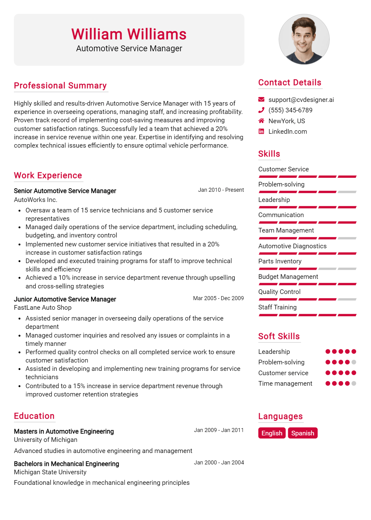 9 Automotive Service Manager Resume Examples for 2026: Professional CV Templates Preview