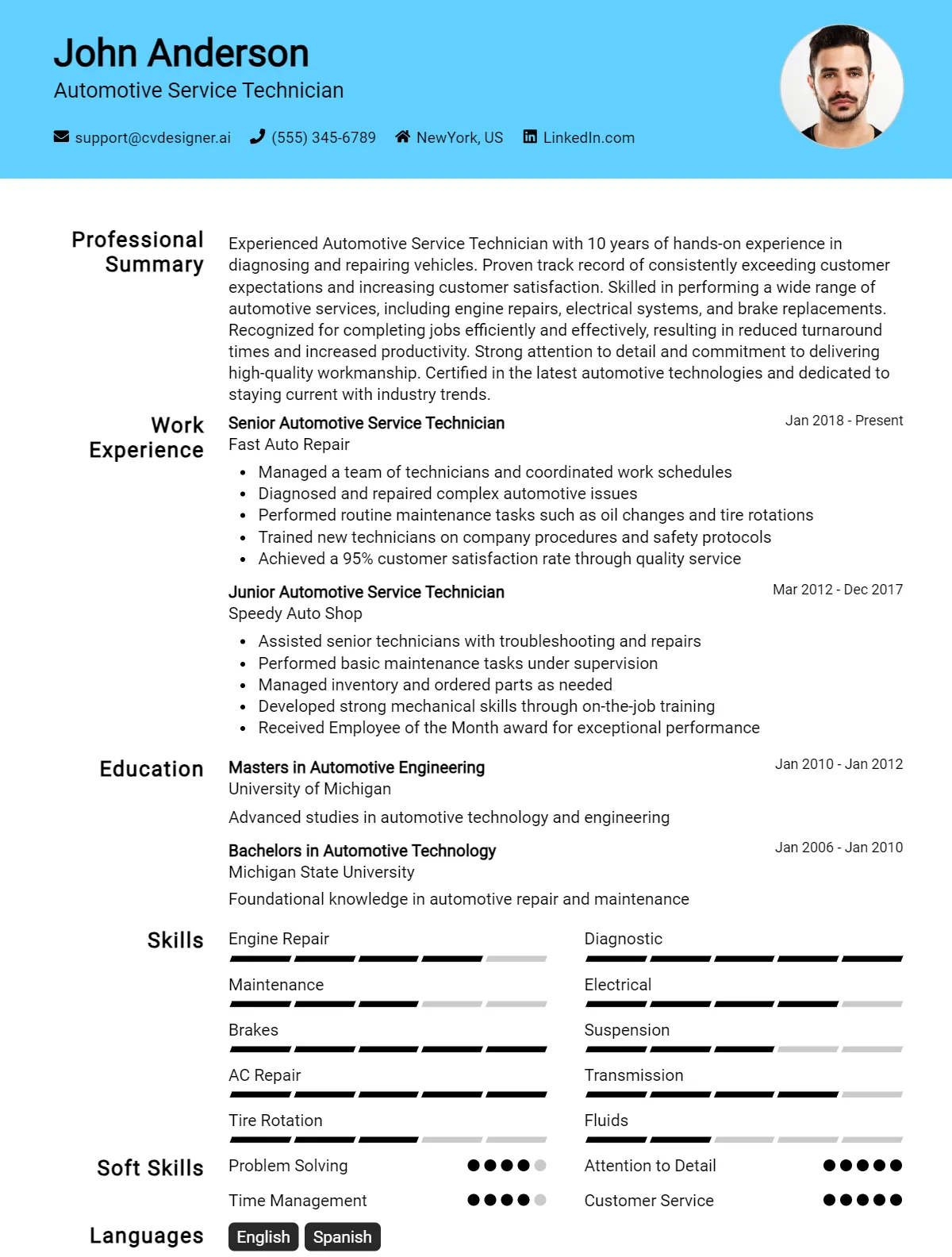 Automotive Service Technician CV Example For 2026: How to Craft a Winning CV Preview