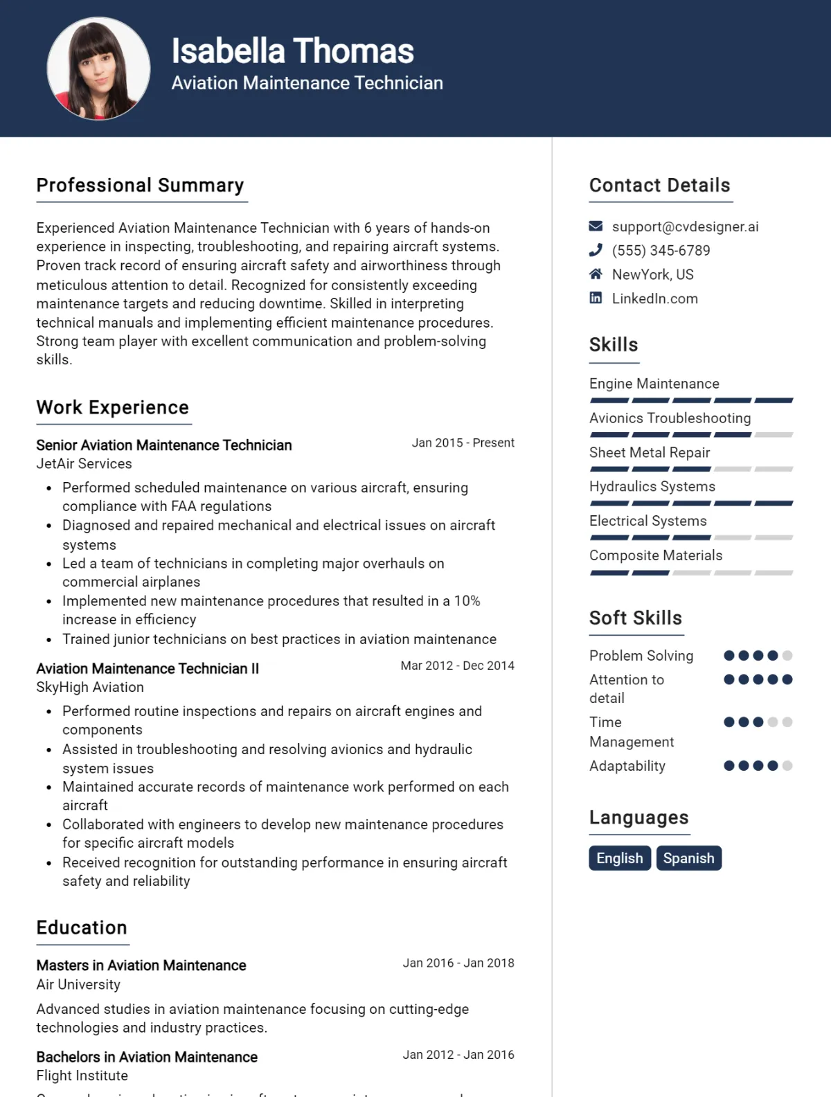 Aviation Maintenance Technician CV Example For 2026: Tips & Templates Preview