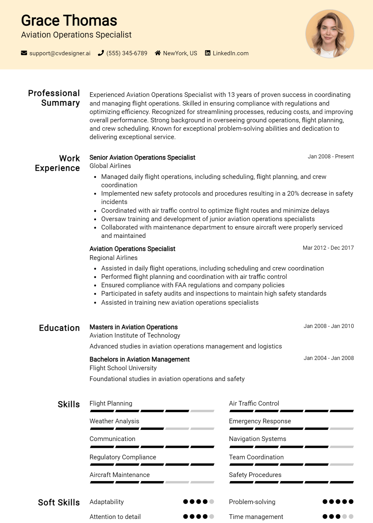 Aviation Operations Specialist Resume Example for 2026: Effective CV Writing Tips Preview