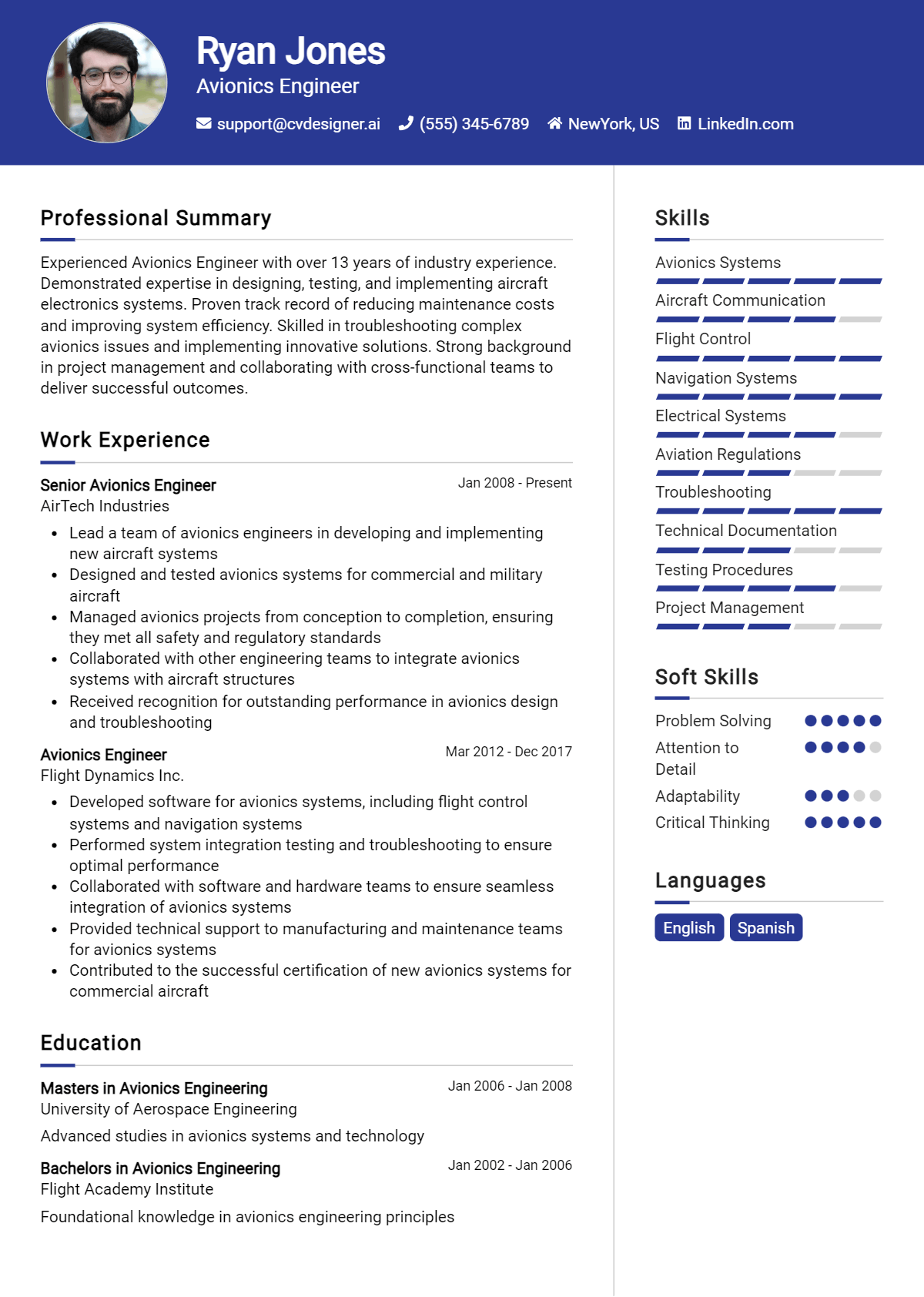 Avionics Engineer Resume Example for 2026: Effective CV Writing Tips Preview