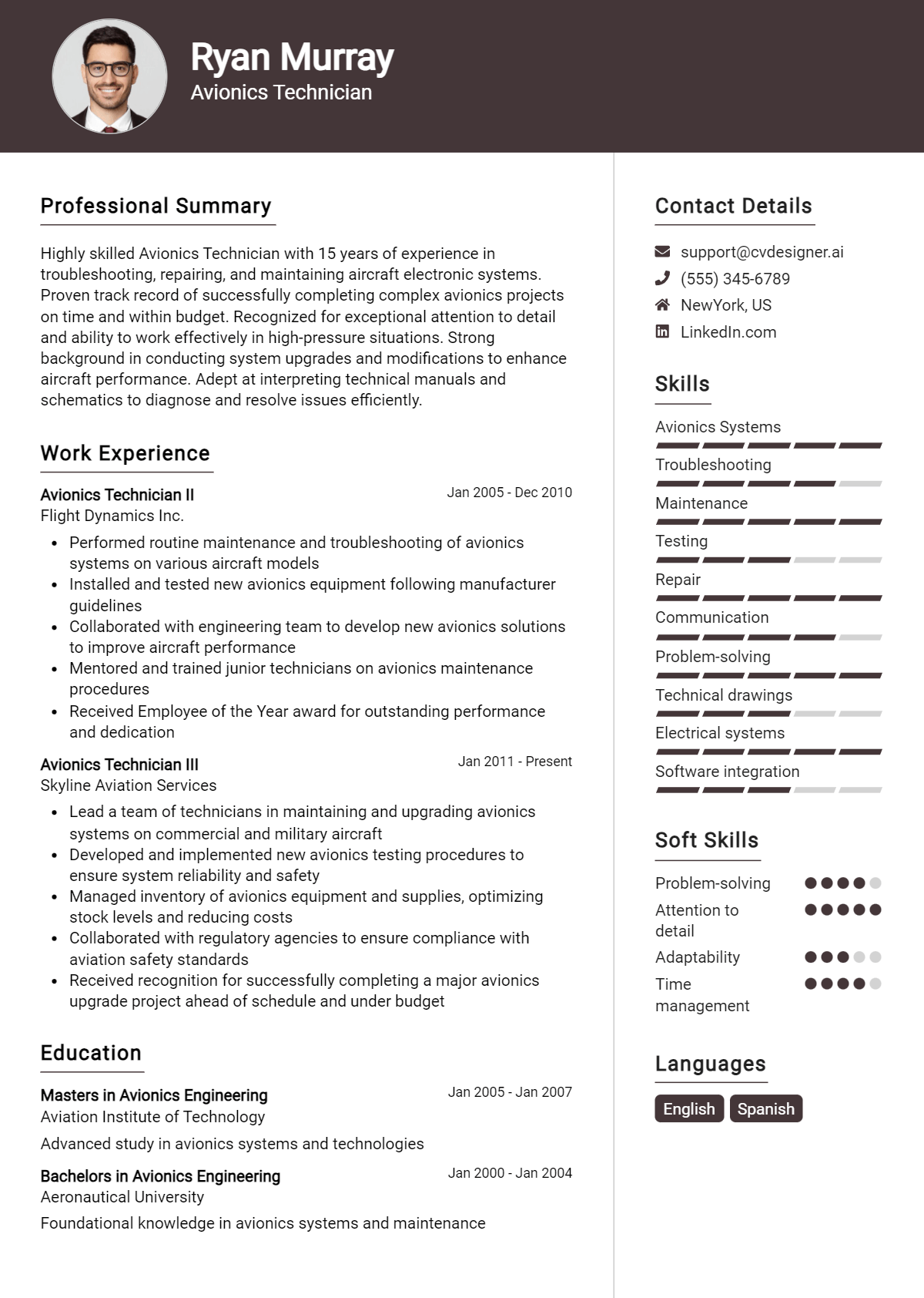 Avionics Technician Resume Example for 2026: How to Create a Professional CV Preview