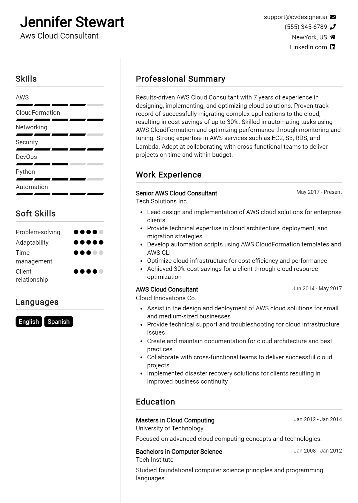 10 AWS Cloud Consultant Resume Examples for 2026: Resume Guide Preview
