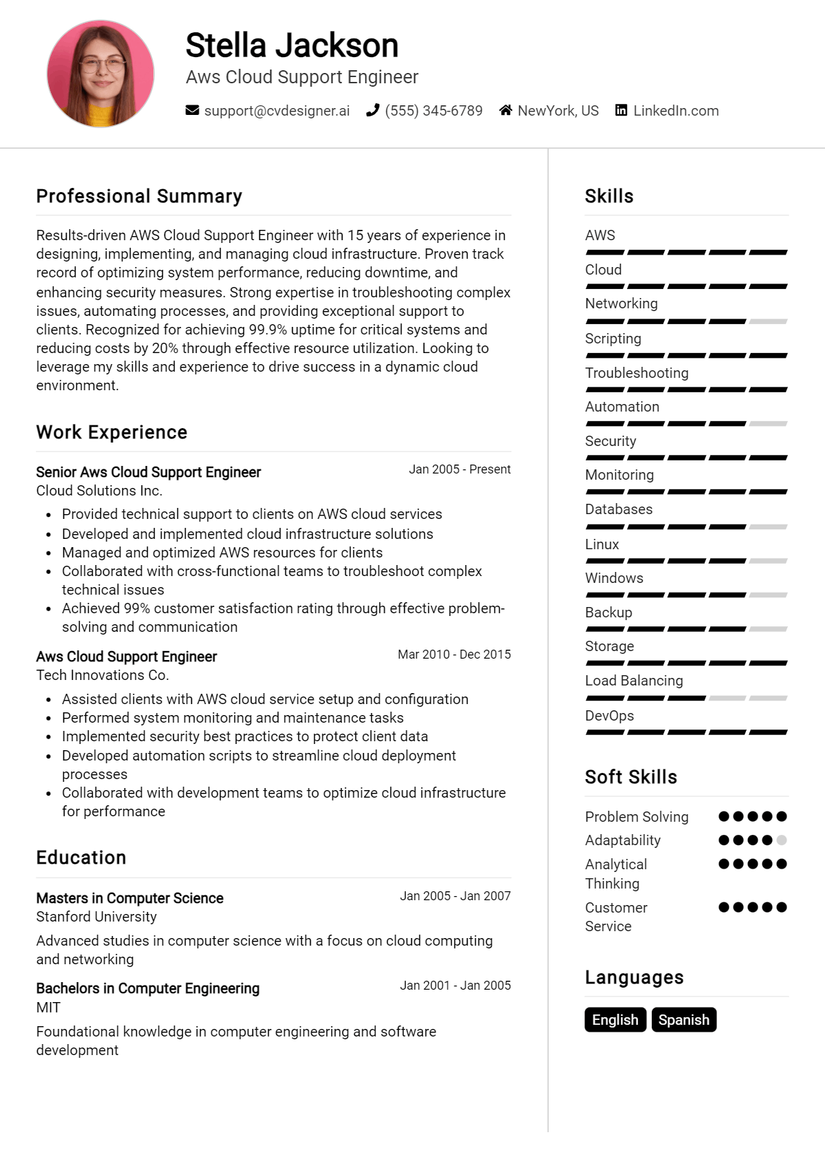 10 AWS Cloud Support Engineer Resume Examples for 2026: Free Templates Preview