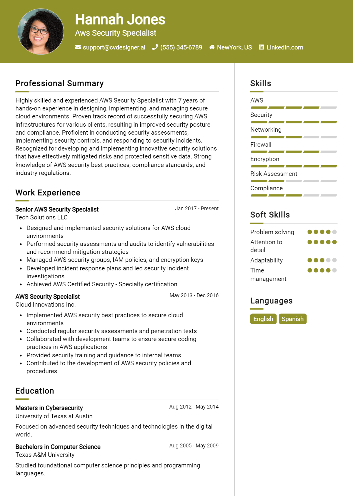 AWS Security Specialist Resume Example for 2026: Resume Guide Preview