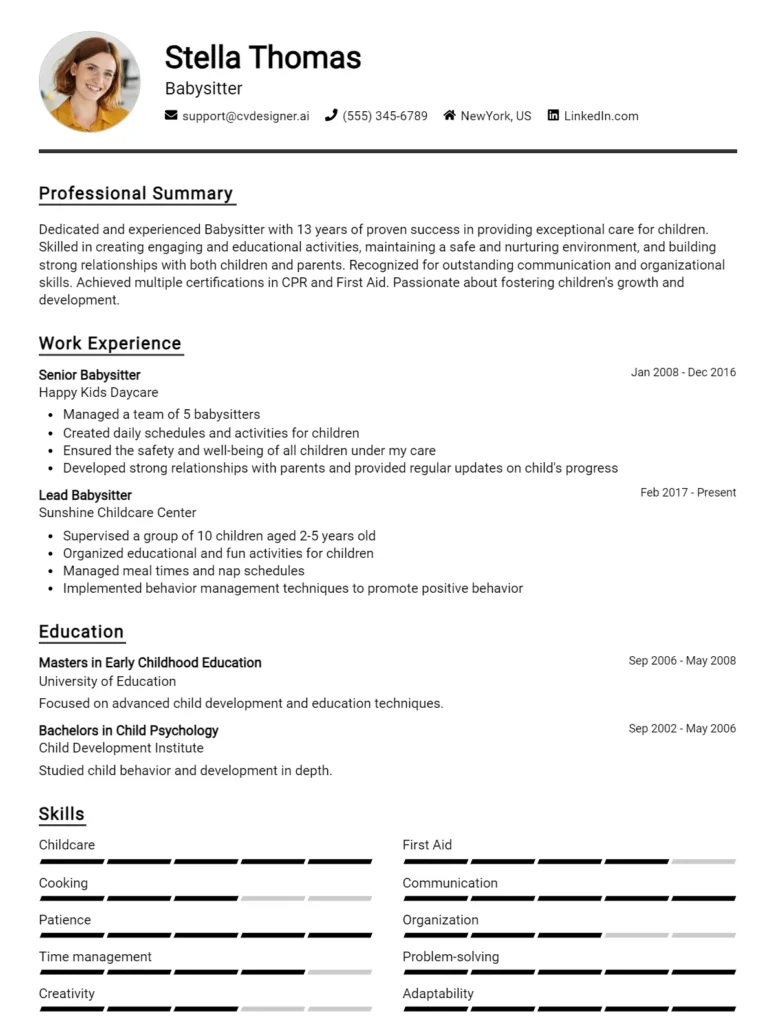 Babysitter CV Example