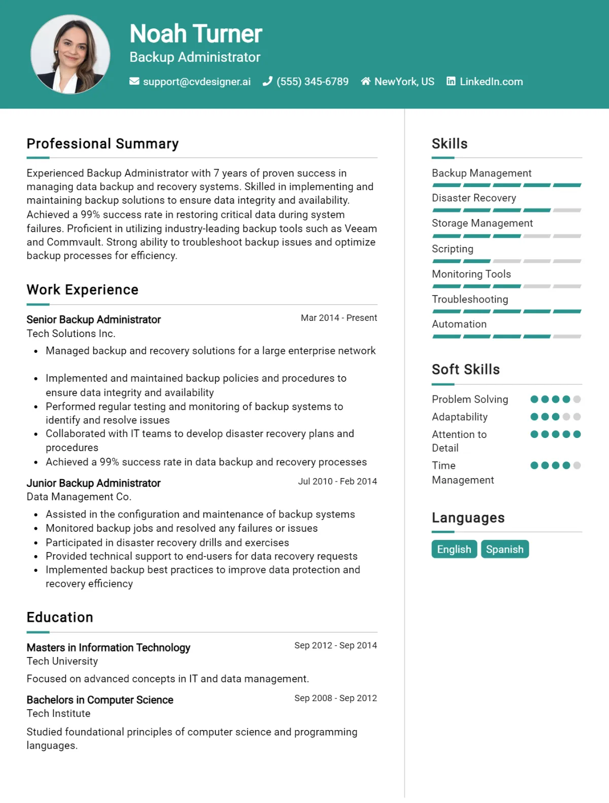 Backup Administrator CV Example For 2026: Top CV Skills Preview