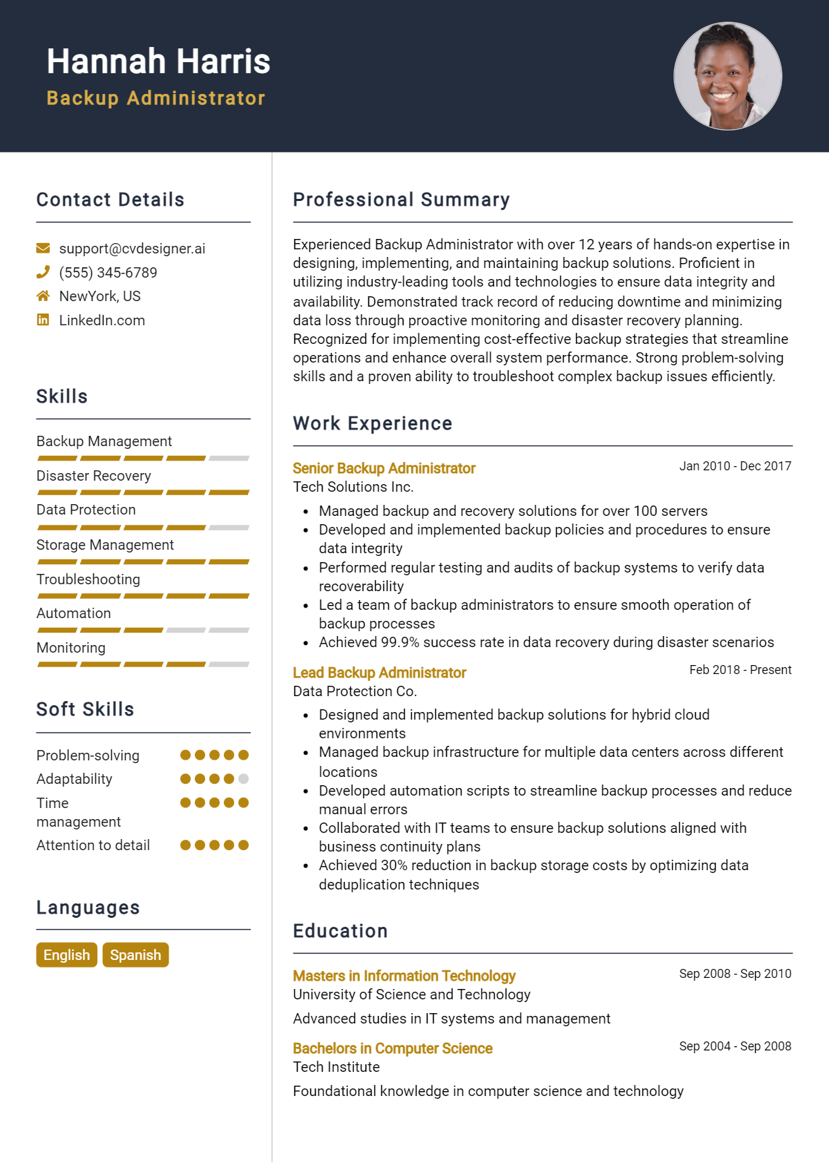 Backup Administrator Resume Example for 2026: Free Examples Preview
