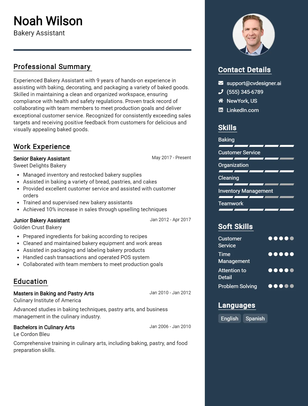 Bakery Assistant CV Example For 2026: Free Professional Templates Preview