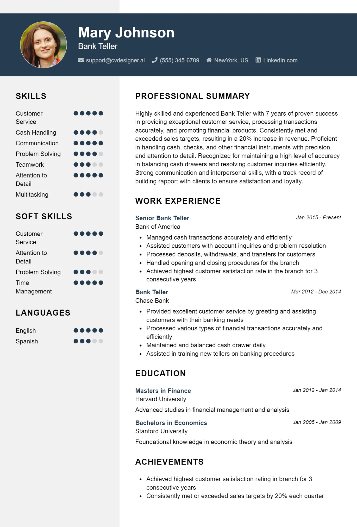 Bank Teller CV Example & Templates for 2026 Preview