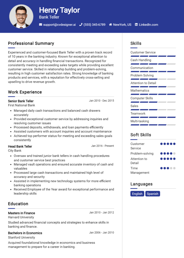 Bank Teller Resume Example