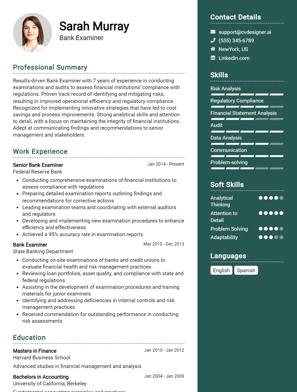 Bank Examiner CV Example For 2026: How to Craft a Winning CV Preview