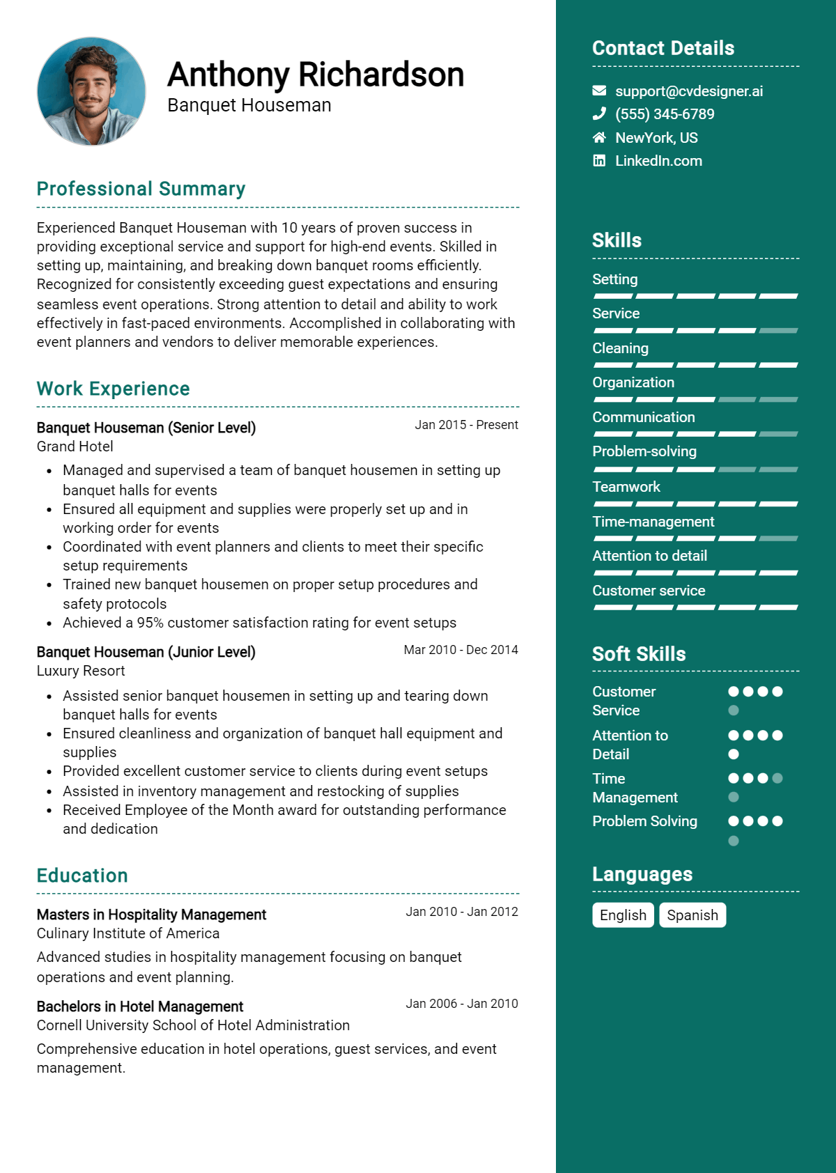 Banquet Houseman Resume Example for 2026: Effective CV Writing Tips Preview