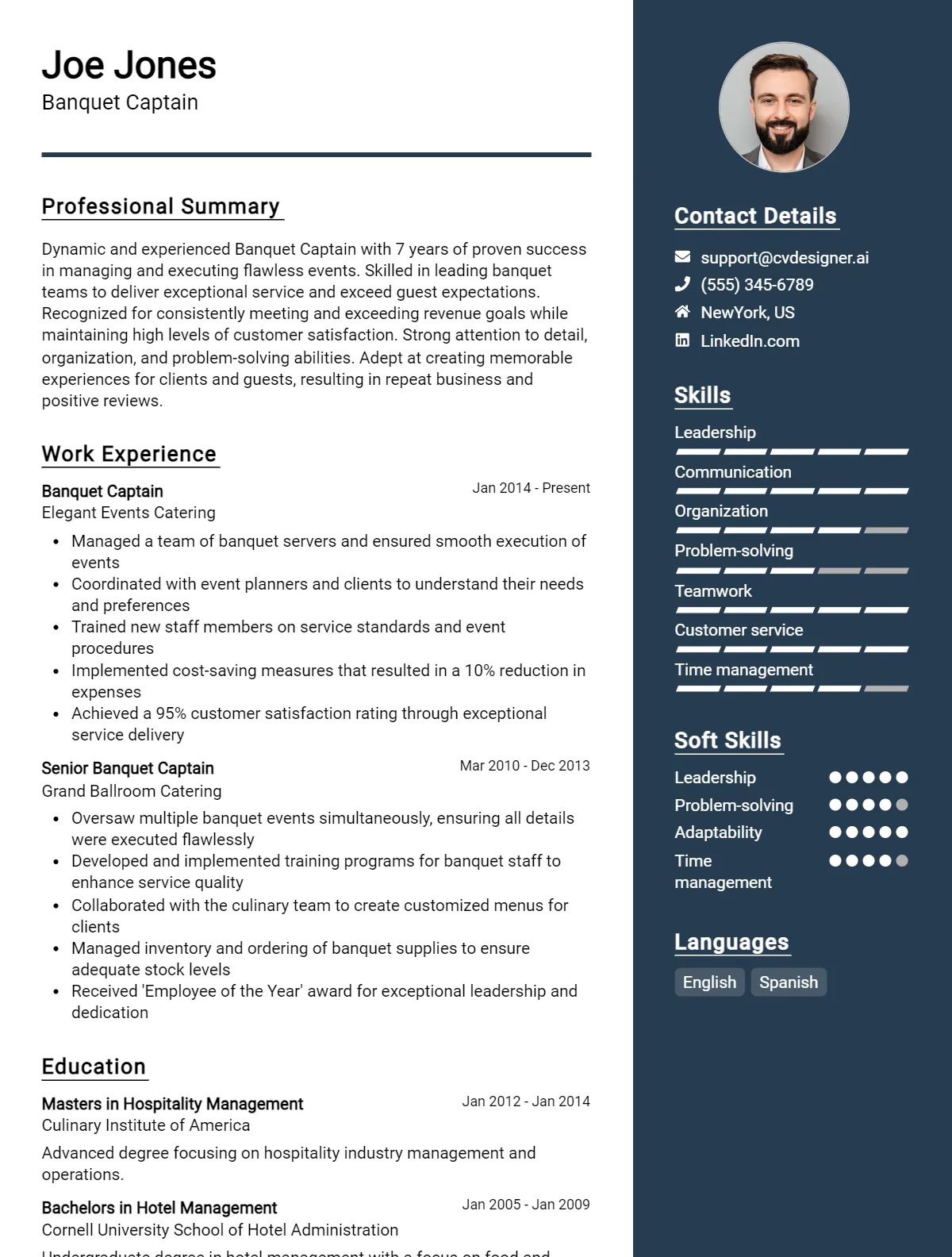 Banquet Captain CV Example For 2026: Best Writing Guide Preview