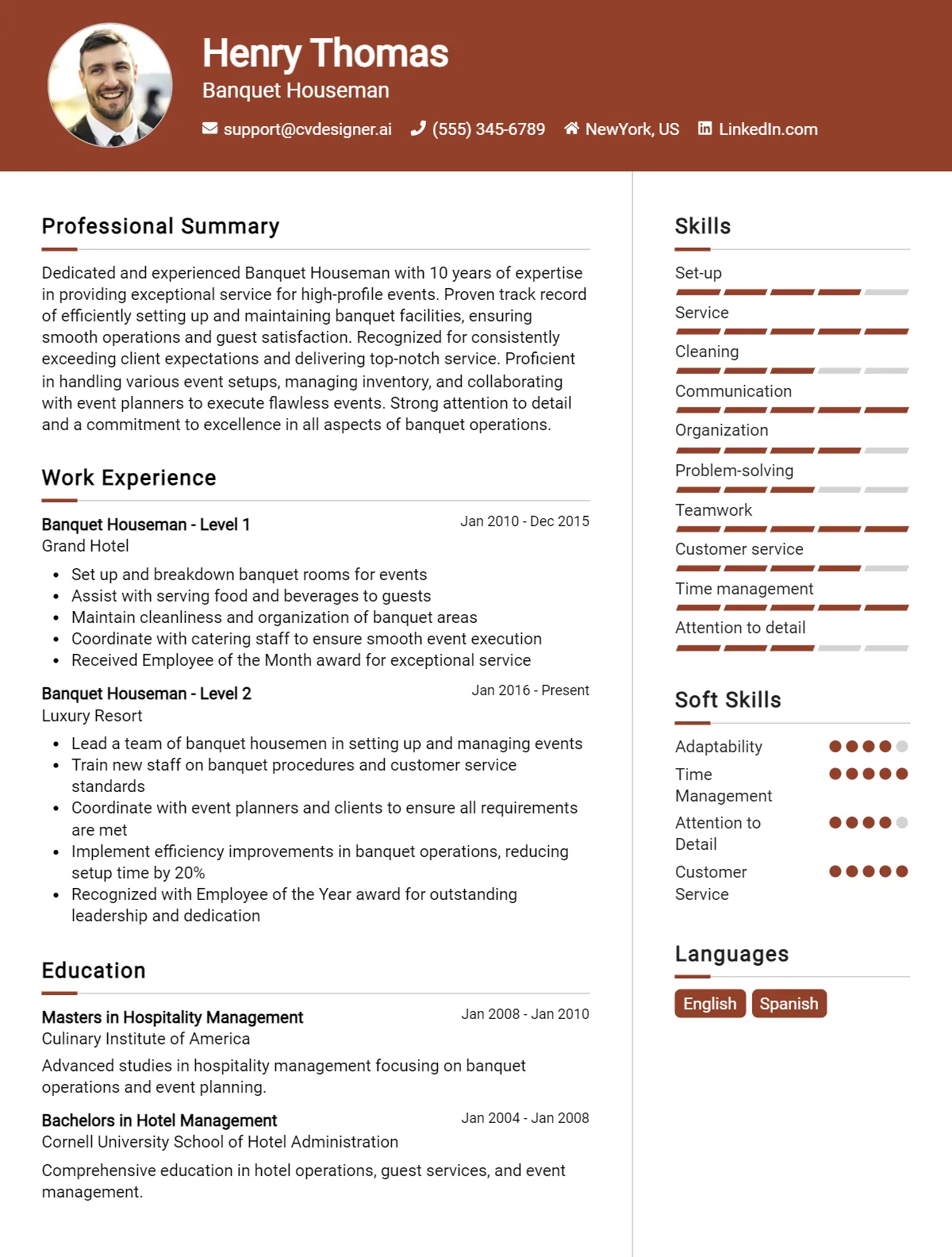 Banquet Houseman CV Example For 2026: Examples & Free Templates Preview