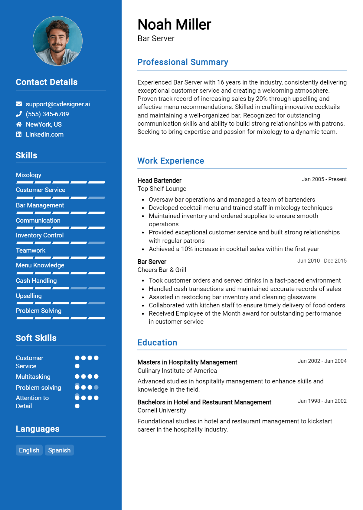 Bar Server Resume Example for 2026: Tips & Templates Preview