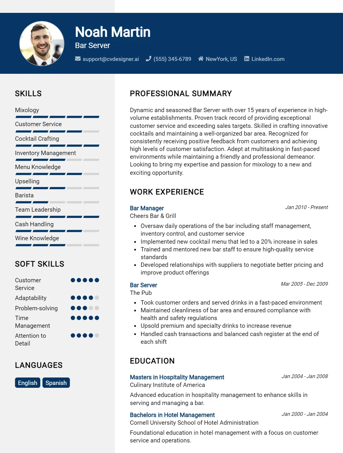 5 Bar Server CV Examples And Templates For 2026 Preview
